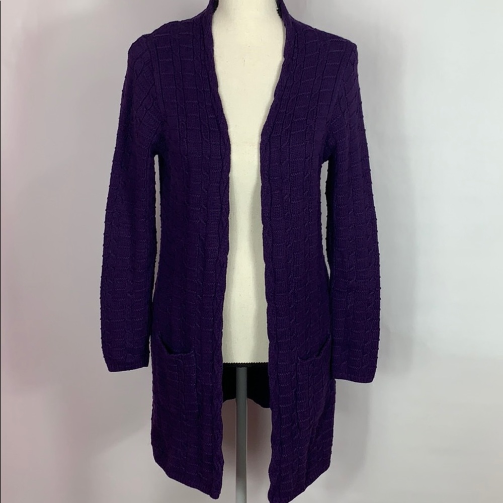 Leo & Nicole purple open front w pockets sweater - Picture 1 of 9